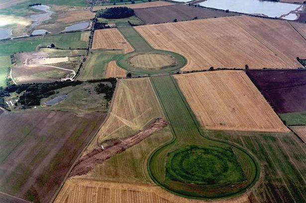 an aerial view of the Thornborough henge complex